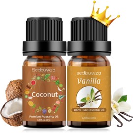 Sedbuwza Vanilla Coconut Essential Oil Set, Vanilla Fragrance Oil Coconut Scent Oil Set for Diffuser, Aromatherapy, Massage, Soap, Candle Making 2 x 10 ml