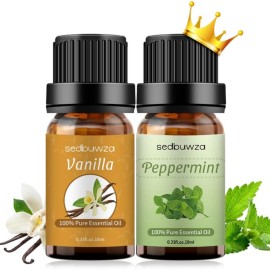 Sedbuwza Vanilla Peppermint Essential Oil Set, Vanilla Fragrance Oil Peppermint Scent Oil Set for Diffuser, Aromatherapy, Massage, Soap, Candle Making 2 x 10 ml