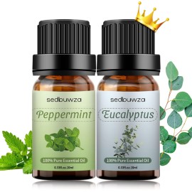 Sedbuwza Peppermint Eucalyptus Essential Oil Set, Peppermint Fragrance Oil Eucalyptus Scent Oil Set for Diffuser, Aromatherapy, Massage, Soap, Candle Making 2 x 10 ml