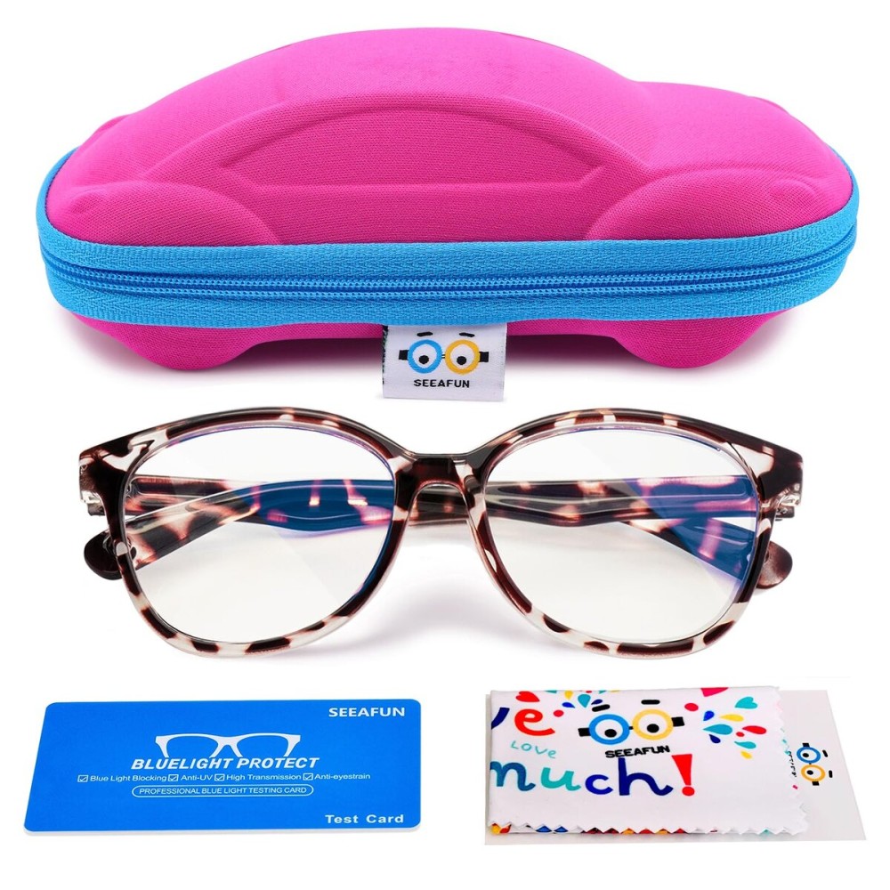 SEEAFUN Blue Light Glasses for Kids Girls Boys with Cute Car Case, UV400 Protection, Anti Blue Ray Age3-12