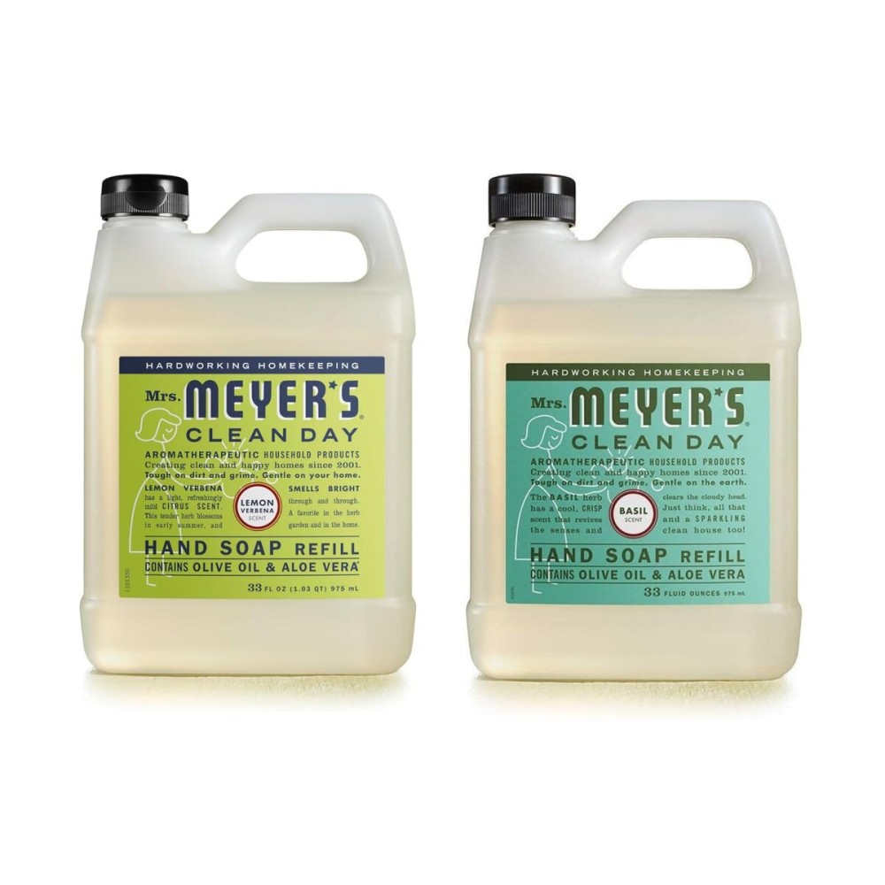 Mrs. MEYER\'S CLEAN DAY Hand Soap Refill Scent Variety Pack 2 CT (Basil + Lemon Verbena)