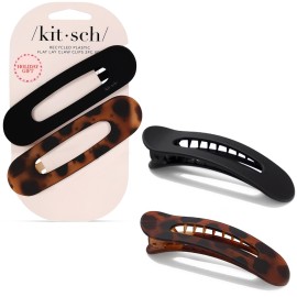 Kitsch Flat Hair Clips for Women - Strong Hold, No Slip Grip Flat Claw Clips For Secure and Comfortable Look | Durable Recycled Plastic Hair Accessories | Ideal Gifts for Women - Black & Tortoise, 2pc