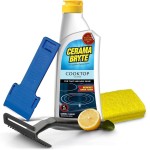Cerama Bryte Glass Cooktop and Stove Top Cleaner Combo Kit - Includes Cleaning Tool, Razor, Scraper and 3 Pads to Remove Tough Stains - Use on Gas, Electric, Ceramic Surfaces, 10 Ounces, 6 Piece