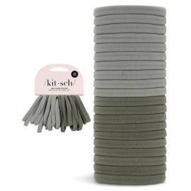 Kitsch Nylon Hair Ties for Girls & Women - No Snag, Pain-free Hair Ties No Damage Ideal for Ponytails, Updos & Braids | Ideal Gifts for Women, 20pcs Eucalyptus