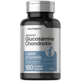 Horbach Glucosamine Chondroitin | Plus MSM & Turmeric | 180 Coated Caplets | Non-GMO, Gluten Free Supplement