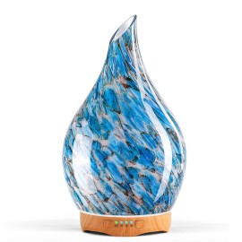 Porseme 280ml Glass Essential Oil Diffuser Aromatherapy Ultrasonic Cool Mist Humidifier 7 Running Hours Waterless Auto-Off Air Diffusers for Sleeping, Yoga, Office Working, Spa and Rest (Light Blue)