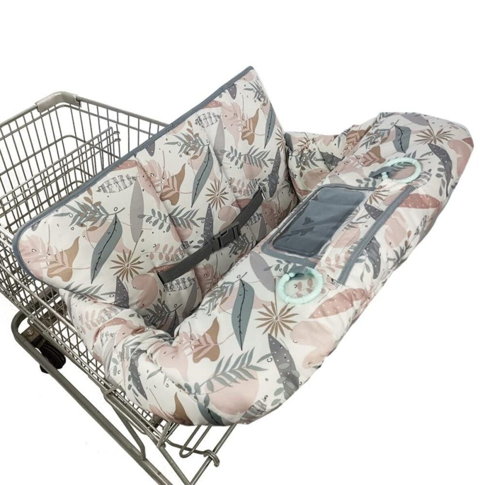 Shopping Cart Cover for Baby, 2 in 1 High Chair Cover for Restaurant seat & Grocery Cart Cover for Babies, Thick Padded with Clear Phone Pouch, Machine Washable, Leaves