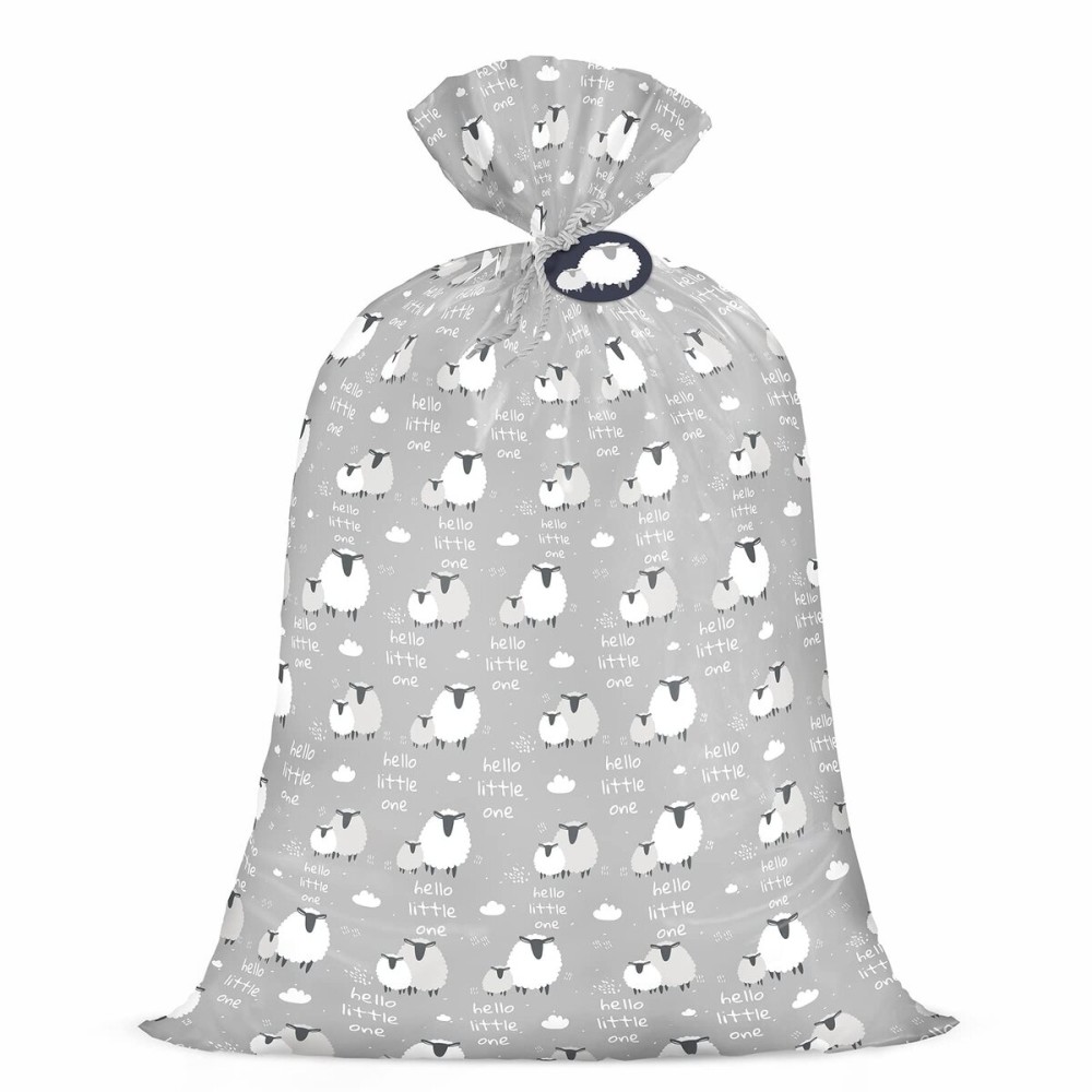 WRAPAHOLIC 56 Large Baby Shower Plastic Gift Bag - Cute Sheep and Hello Little One Jumbo Bike Bag Gift Wrap for Baby Shower, Kids Birthday, Celebration - 56 H x 36 W
