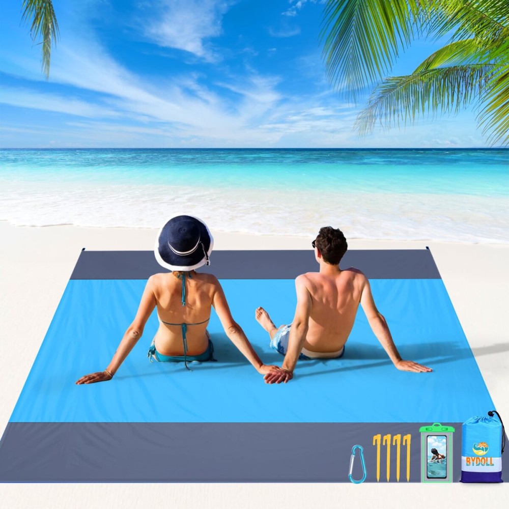 BYDOLL Beach Blanket 78\'\'X81\'\' Waterproof Sandproof Suits1-4 Adults Oversized Lightweight Large Blanket Picnic Mat for Beach Sand Free Travel Camping Hiking Picnic