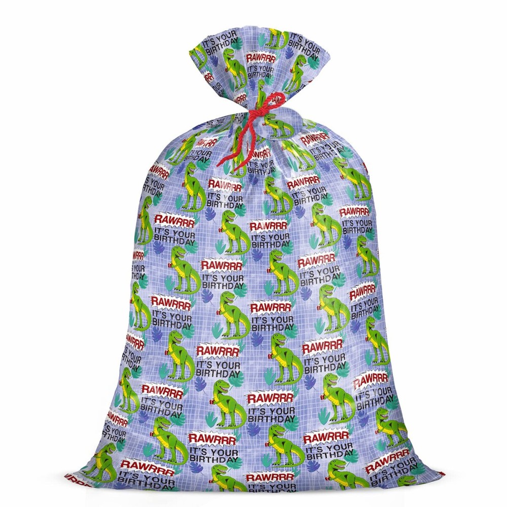 WRAPAHOLIC 56 Large Birthday Plastic Gift Bag - Dinosaurs and It Is Your Birthday Jumbo Bike Bag Gift Wrap for Boy Kids Birthdays, Baby Shower, Parties, Celebrating - 56 H x 36 W