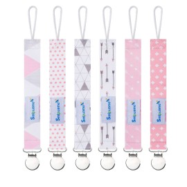 Smlpuame Pacifier Clip Girl,6 Pack Stylish Binky Clips Strap for Baby Girls,Paci Holder with Metal Clip Lightweight Universal Fits Most Pacifiers Teether Toy Soothie,Baby Gifts(Pink & Grey)