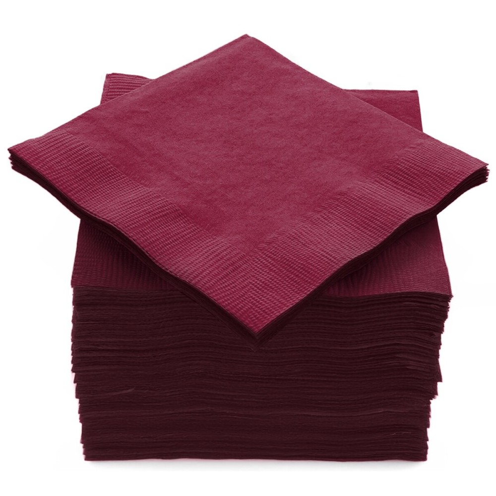 100 Pack Burgundy Beverage Napkins, Big Party Pack, 2 Ply, Ideal for Wedding, Party, Birthday, Dinner, Lunch, Cocktails. (5 x 5) by Amcrate