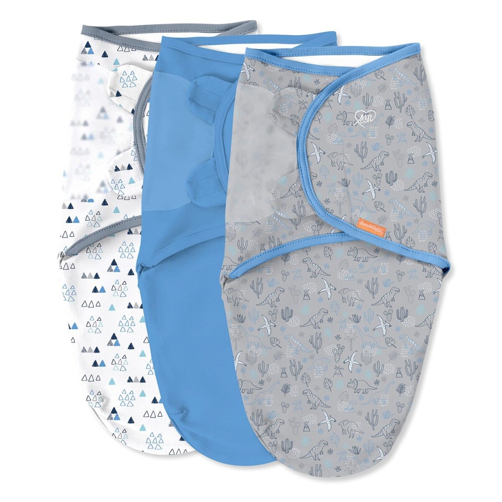 SwaddleMe by Ingenuity Original Swaddle, 100% Cotton, Improves Sleep & Calms Startle Reflex, 0-3 Months, 3-Pack - Dino Time