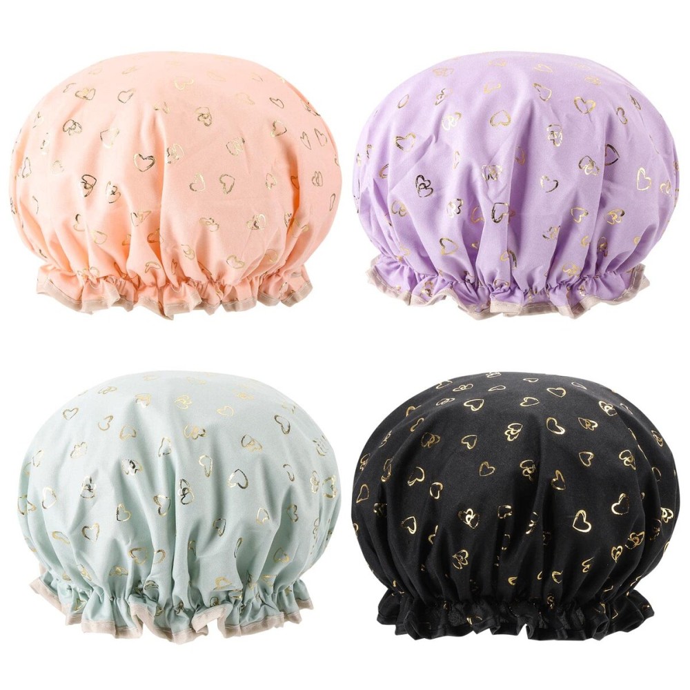 Tbestmax 4 Pcs Shower Caps Hat for Women and Girl, Reusable Waterproof Bath Cap Double Waterproof Layers
