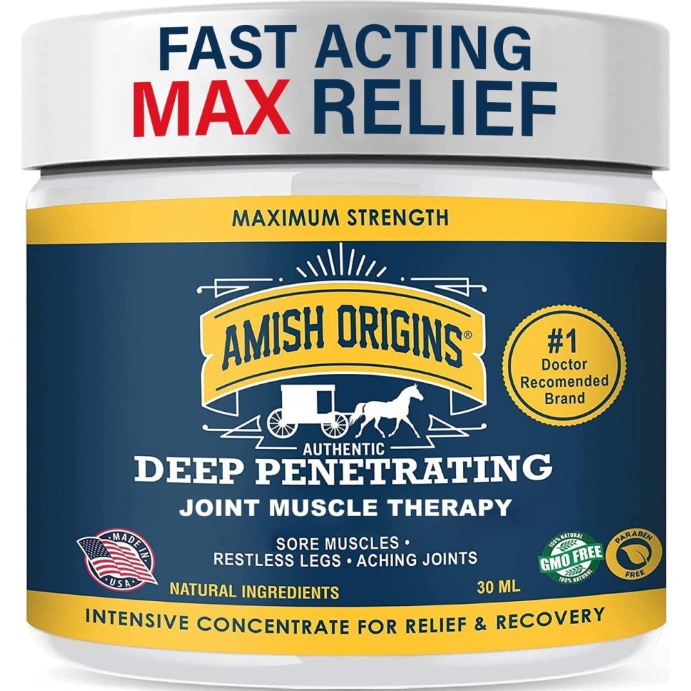 Amish Origins Pain Relief Ointment 1 oz Maximum Strength All Natural Discomfort Reliever for Joint, Muscle, Knee, Back, Neuropathy