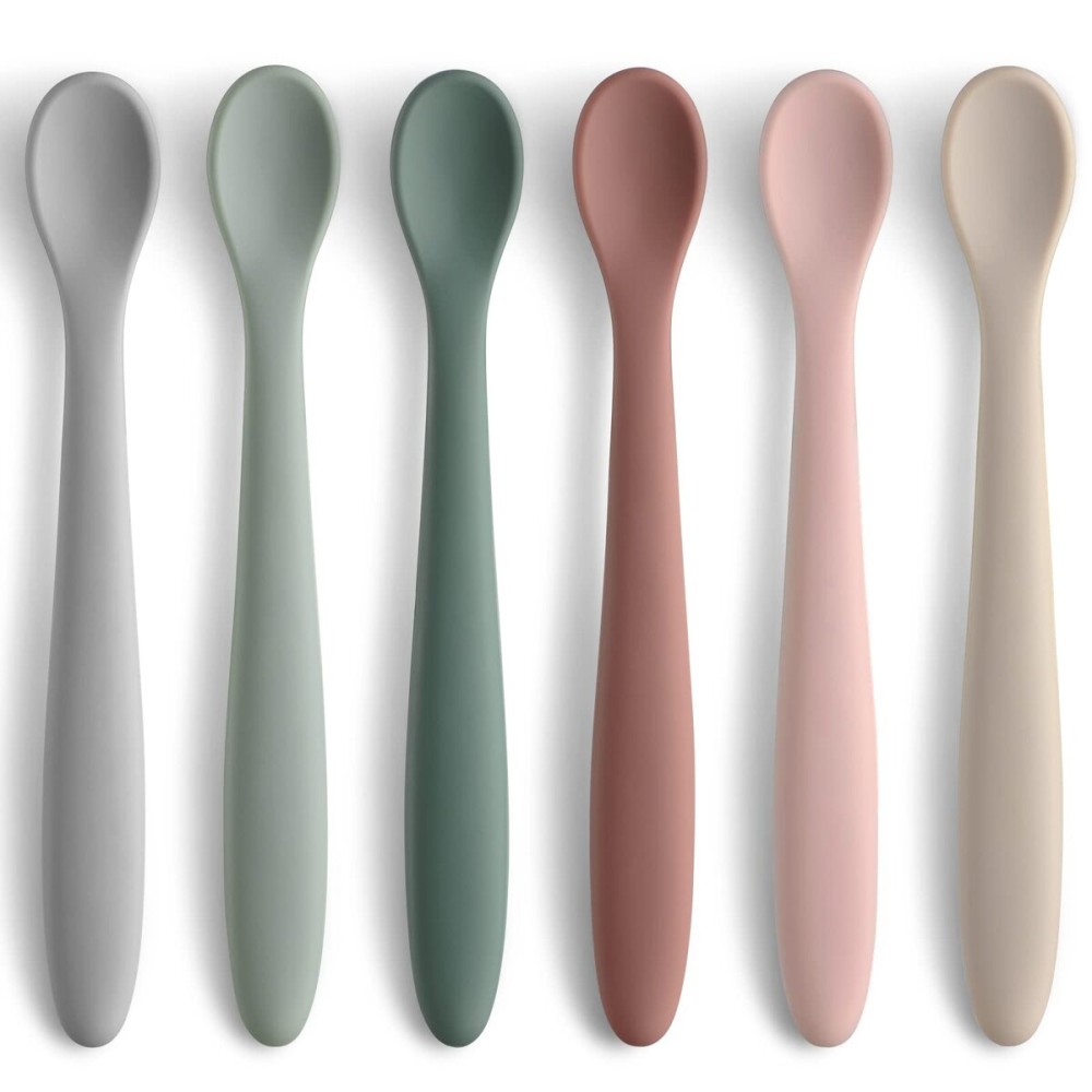 6-Piece Silicone Baby Feeding Spoons, First Stage Infant Spoons, Soft-Tip Easy on Gums I Baby Training Spoon | Infant Utensils Feeding Supplies, Dishwasher & Boil-proof