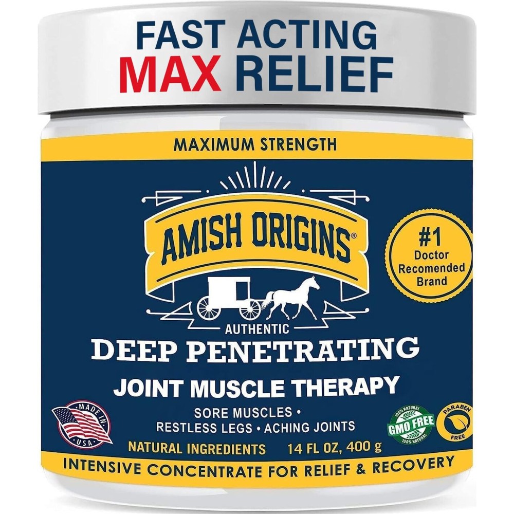 Amish Origins Pain Relief Ointment 14 oz Maximum Strength All Natural Discomfort Reliever for Joint, Muscle, Knee, Back, Neuropathy