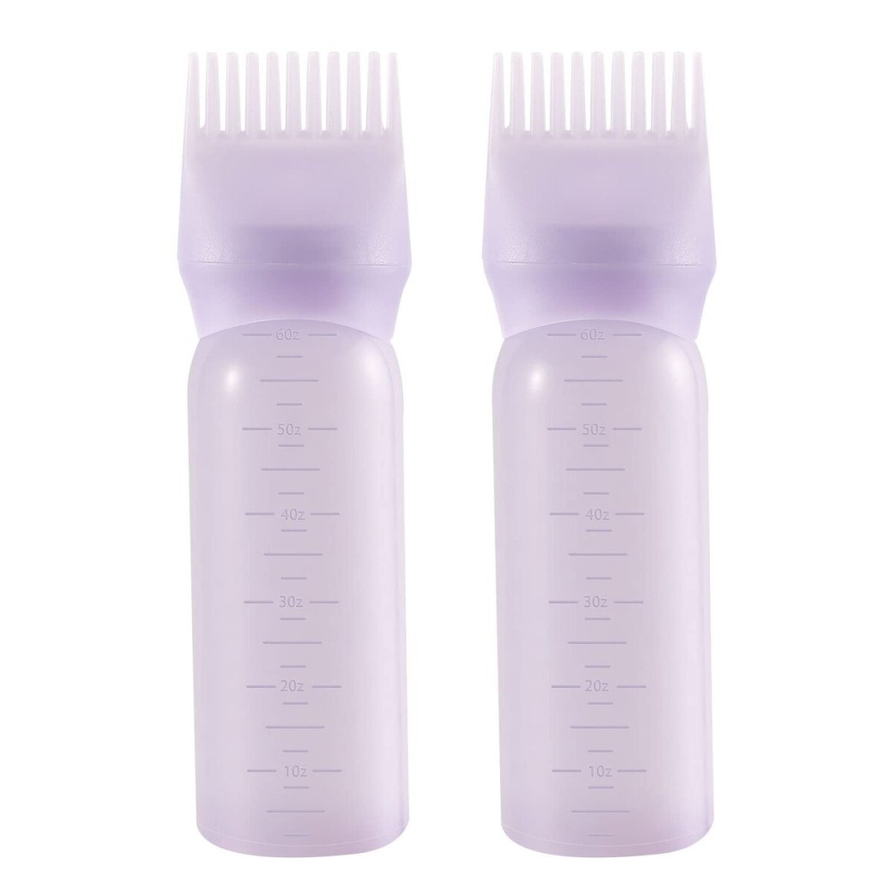 Pimoys Root Comb Applicator Bottle 6 Ounce Hair Oil Applicator 2 Pack Applicator Bottle for Hair Dye Bottle Applicator Brush with Graduated Scale, Purple