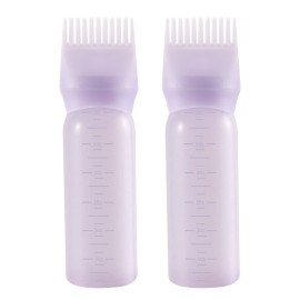 Pimoys Root Comb Applicator Bottle 6 Ounce Hair Oil Applicator 2 Pack Applicator Bottle for Hair Dye Bottle Applicator Brush with Graduated Scale, Purple