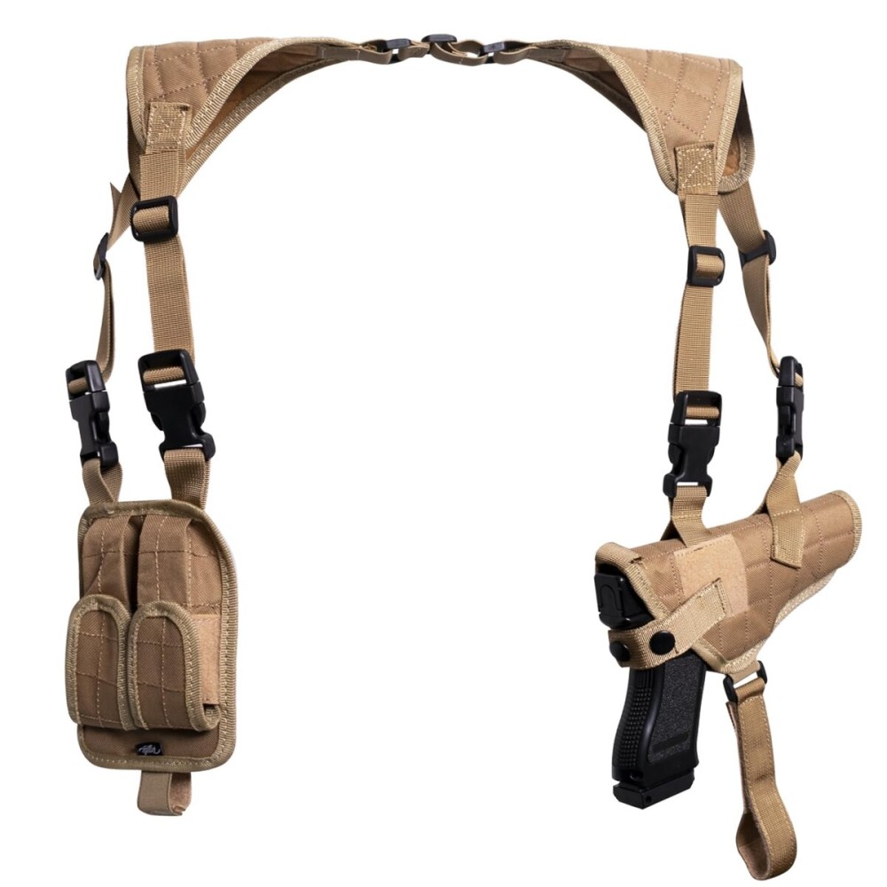 POYOLEE Shoulder Holster for Pistols, Adjustable Vertical Gun Holster with Double Magazine Pouch, Universal Concealed Carry Holster Fits Compact to Large Handguns (Khaki)