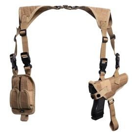 POYOLEE Shoulder Holster for Pistols, Adjustable Vertical Gun Holster with Double Magazine Pouch, Universal Concealed Carry Holster Fits Compact to Large Handguns (Khaki)