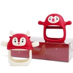 Baby Christmas Stocking Stuffers-Smily Mia Penguin Buddy and Reindeer 2 in 1 Christmas Gift/Toy Set for 0-12 Months Teething Babies, Teeting Mittens For Babies, Infant Christmas Gift Box-Christmas Red