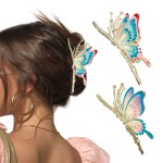 Large Multicolor Floral Metal Non-Slip Strong Hold Hair Jaw Clips and Butterfly Hair Accessories - Cute Headwear Gifts for Women (2Pcs)