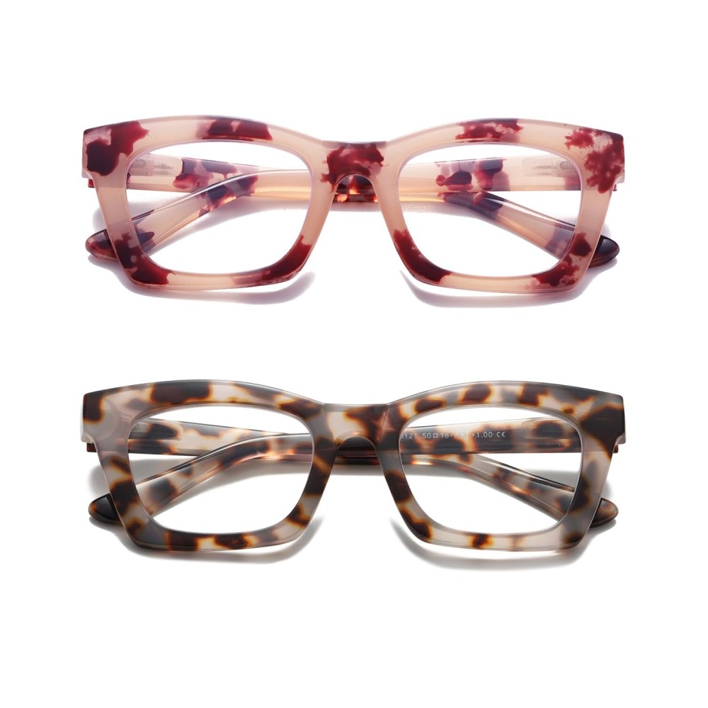 Hubeye Oprah Style Readers for Women Stylis Style Reading Glasses with Blue Light Blocking and Spring HingePink/Gray3.5