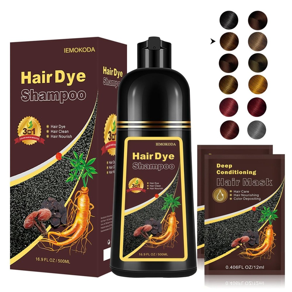 Fvquhvo Natural Instant 3 in 1 Hair Color Dye Shampoo for Gray Hair - Men & Women, Long Lasting Dark Brown