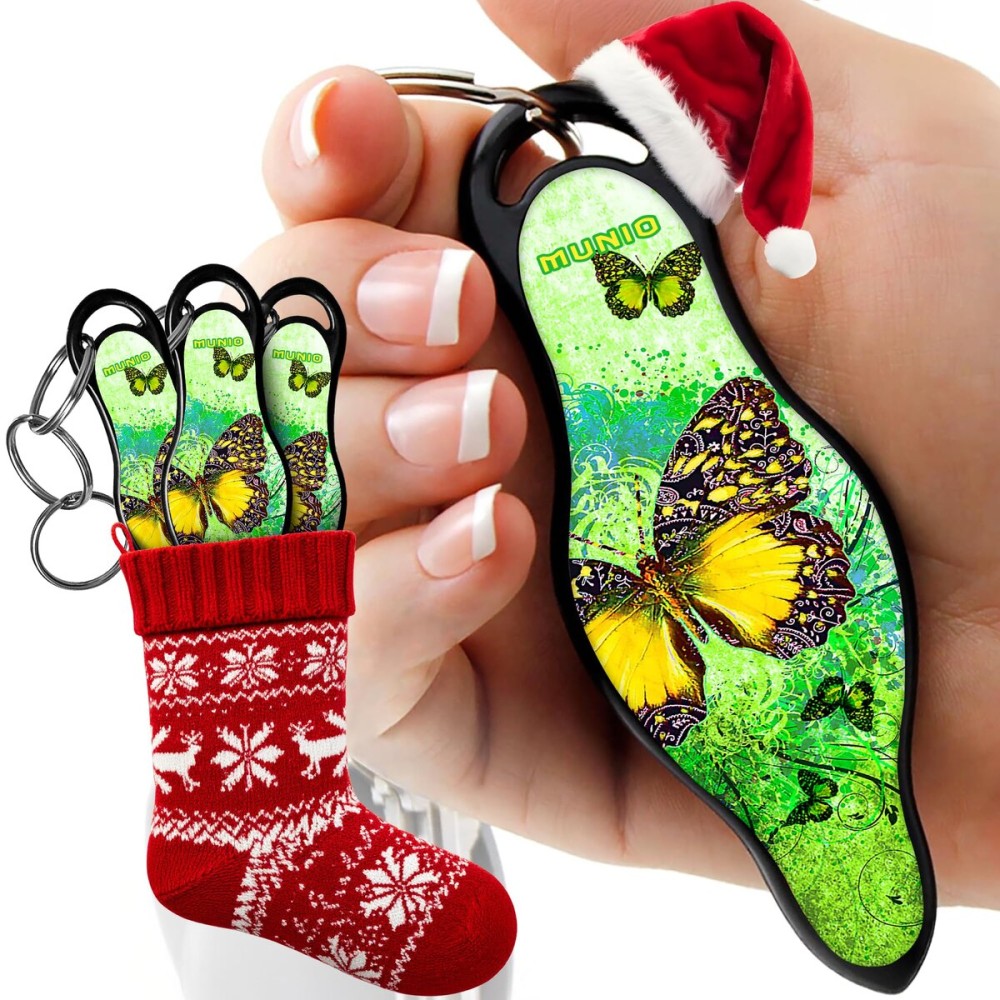 MUNIO Self Defense Keychain - Lightweight, Stylish & Portable Safety Tool for Women & Men - Non-Lethal Kubotan, Easy to Use, TSA Approved - Made in USA - Butterfly Design
