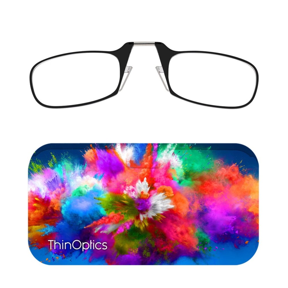 ThinOptics Universal Pod Case + Rectangular Reading Glasses, Color Explosion, 44mm + 2