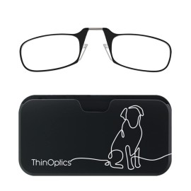 ThinOptics Universal Pod Case + Rectangular Reading Glasses, Dog Line, 44mm + 1