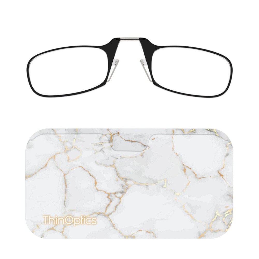 ThinOptics Universal Pod Case + Rectangular Reading Glasses, Gold Marble, 44mm + 1.5