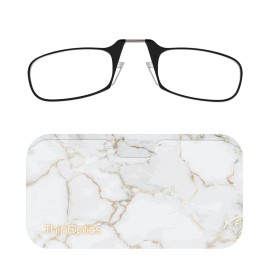 ThinOptics Universal Pod Case + Rectangular Reading Glasses, Gold Marble, 44mm + 1.5