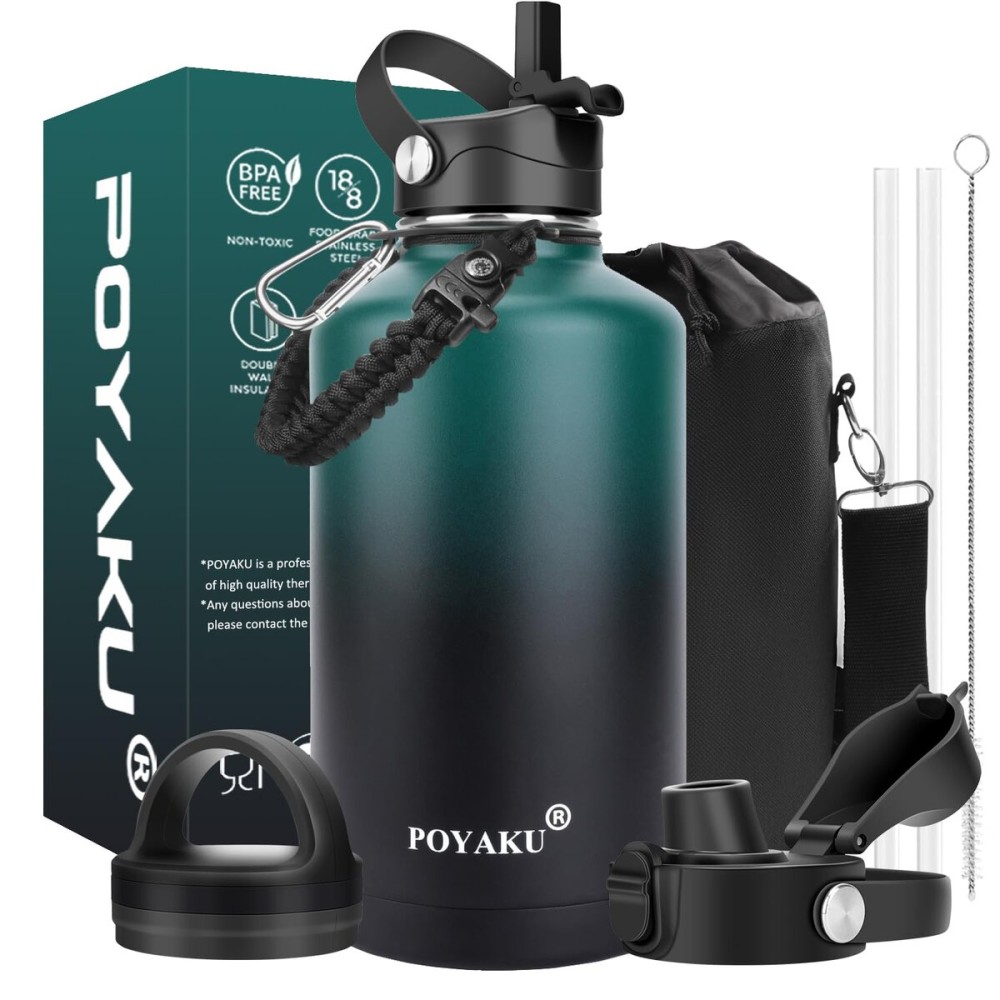 Water Bottle Insulated 32oz 40oz 64oz 128oz Straw Lid Spout Lid & 3 Lids, Leak Proof, Vacuum Insulated,Stainless Steel Water Bottle Wide Mouth for Sports, Gym or Office (128oz Indigo Crush, 128 oz)