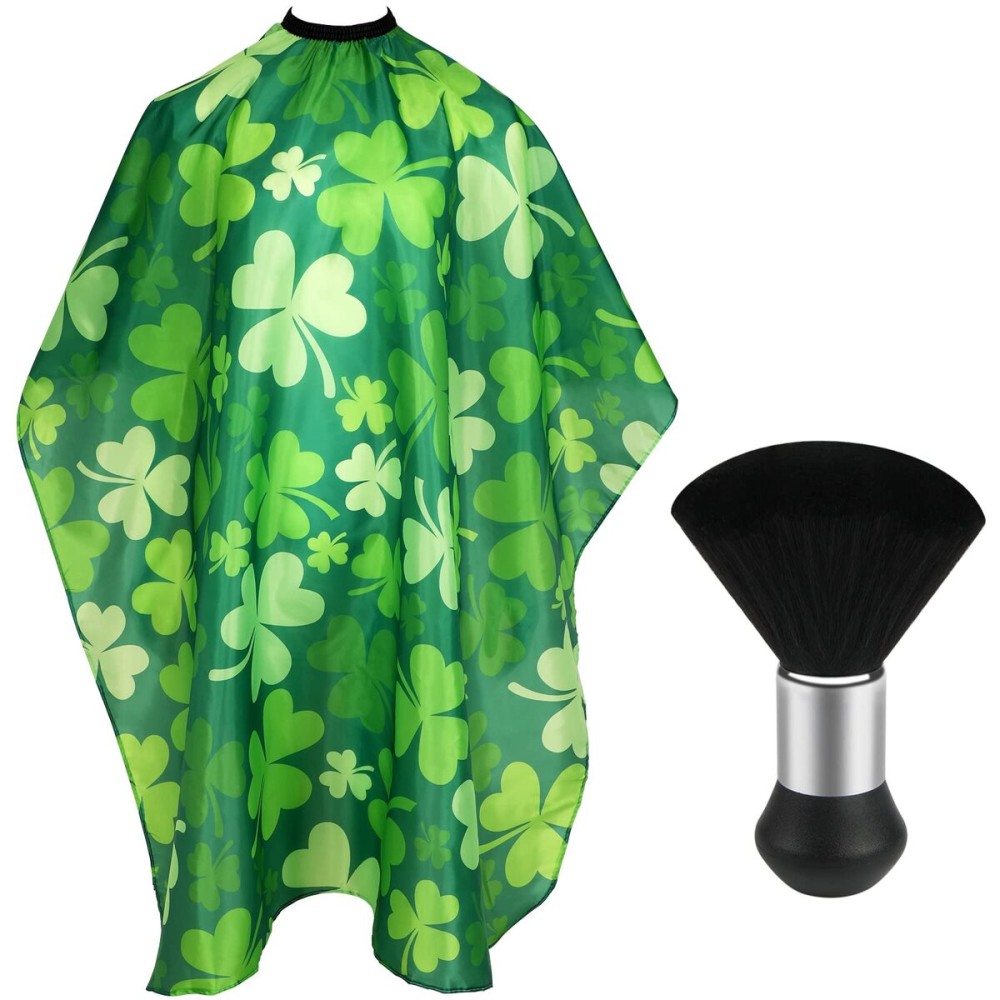 FEBSNOW Professional Barber Cape Independence St. Patrick\'s Day Salon Green Hair Cutting Cape with Adjustable neckline and Neck Duster Brush Barber Shop Supplies 46.8  56 Inch (clover pattern)