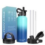 Water Bottle Insulated 32oz 40oz 64oz 128oz Straw Lid Spout Lid & 3 Lids, Leak Proof, Vacuum Insulated,Stainless Steel Water Bottle Wide Mouth for Sports, Gym or Office (Pacific Prince, 32 oz)