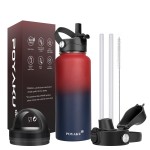 Water Bottle Insulated 32oz 40oz 64oz 128oz Straw Lid Spout Lid & 3 Lids, Leak Proof, Vacuum Insulated,Stainless Steel Water Bottle Wide Mouth for Sports, Gym or Office (Dark Rainbow, 32 oz)