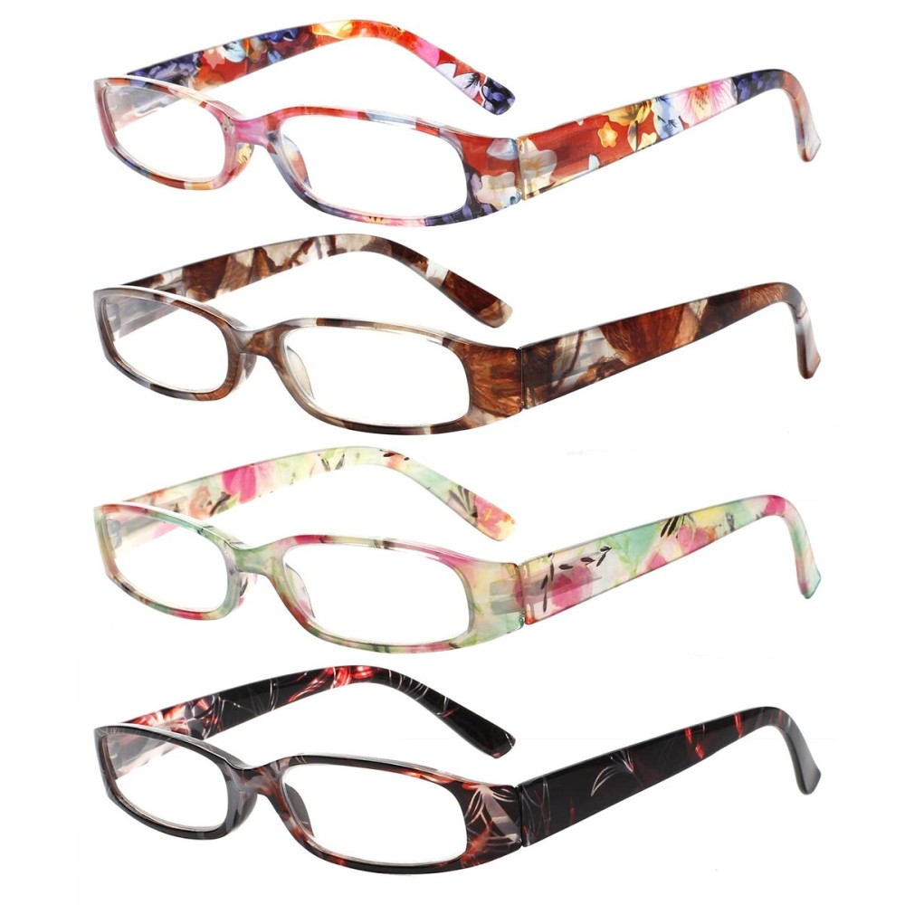 Kerecsen Women\'s Reading Glasses 4 Pairs Ladies Fashion Spring Hinge Readers (colourful-1, 2.25, x)