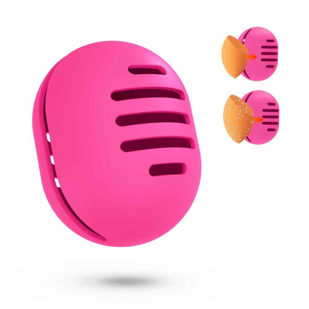 Fauxomor Makeup Sponge Holder,Double-sided 5-line Vented Silicone Beauty Blender Holder for Travel,Shatterproof Make Up Sponge Travel Case for All Sponges Sanitary Reuse Easy to Carry,Rose Red