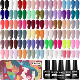 JODSONE 60 PCS Gel Nail Polish Set with 5 Bottles of Base and Glossy Matte Top Coat Soak off Gel Nail Set Suitable for All Seasons Gifts