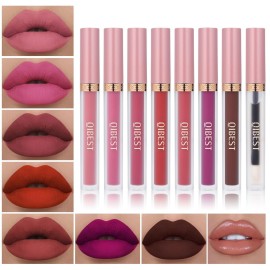 QiBest 7Pcs Matte Liquid Lipstick and 1Pcs Lip Plumper Makeup Set, Pigmented Waterproof Halloween Lip Make Up Valentine\'s Gift Lip Gloss Sets Long Wearing Velvet Lip Kit for Teens & Women