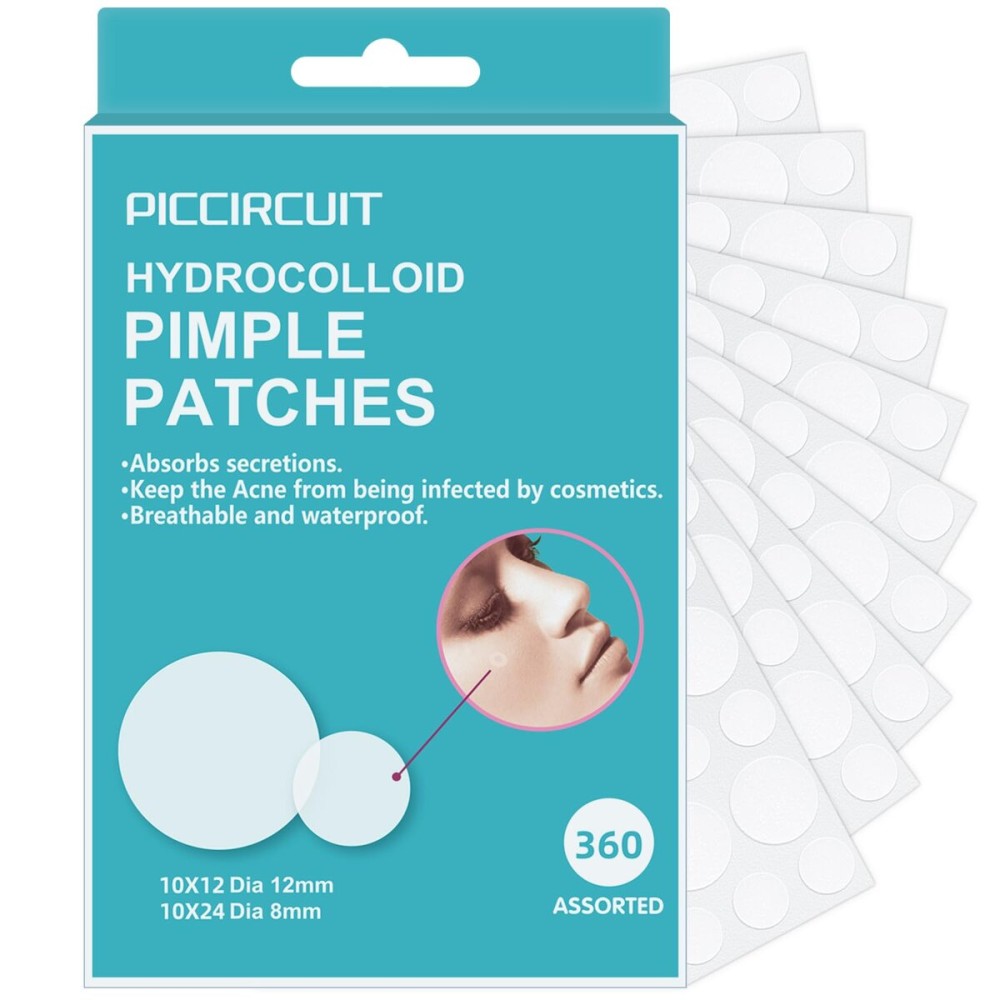 PICcircuit Pimple Patches for Face, Hydrocolloid Acne Patches, Invisible Zit Patches for Face, Acne Spot Treatment Patch Cystic Blemish Patches Zit Stickers for all Skin Colors (360 Counts)