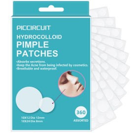 PICcircuit Pimple Patches for Face, Hydrocolloid Acne Patches, Invisible Zit Patches for Face, Acne Spot Treatment Patch Cystic Blemish Patches Zit Stickers for all Skin Colors (360 Counts)