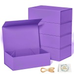 RYDDOY 5 Pack Purple Gift Box, 12x6x4\'\' Gift box for Presents with Lids Magnetic Closure Rectangle Collapsible for Bridesmaid Proposal Box, Wedding, Christmas, Halloween, Birthday Gift Packging