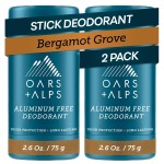 Oars + Alps Deodorant for Men & Women, Aluminum Free Deodorant for Men, Dermatologist Tested, Clean Ingredients, Vegan, Long Lasting, Odor Protection, Bergamot Grove, 2pk, 2.6oz