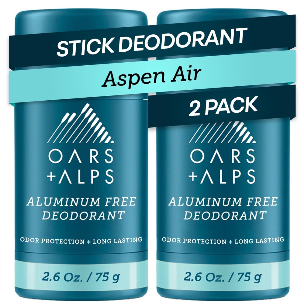 Oars + Alps Deodorant for Men & Women, Aluminum Free Deodorant for Men, Dermatologist Tested, Clean Ingredients, Vegan, Long Lasting, Odor Protection, Aspen Air, 2pk, 2.6oz