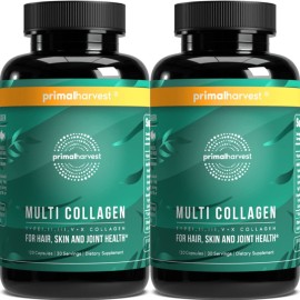 Primal Harvest 2 Pack, Multi Collagen Pills for Women and Men (Type I, II, III, V, X) Collagen Supplements for Women and Men, 120 Capsules w/Vitamin C for Hair, Skin, Nails Collagen Peptides Pills