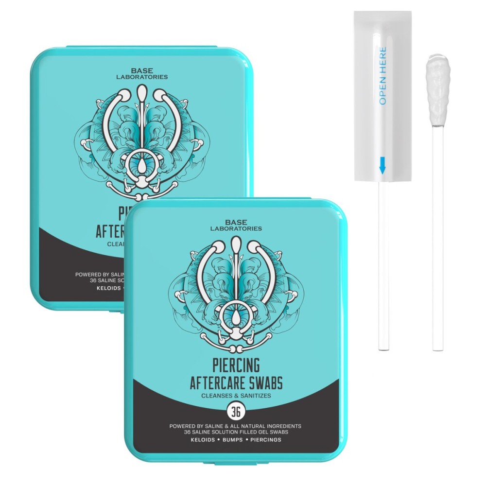 BASE LABORATORIES Keloid Bump Removal Gel Swabs | Piercing Aftercare Gel Swabs for Piercing Bump Treatment | Medicated Piercing Cleaner Saline Solution for Ear, Nose, Belly, Body Piercings | 72 Swabs