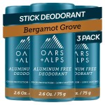 Oars + Alps Deodorant for Men & Women, Aluminum Free Deodorant for Men, Clean Ingredients, Vegan, Long Lasting, Odor Protection, Bergamot Grove, 3pk, 2.6oz